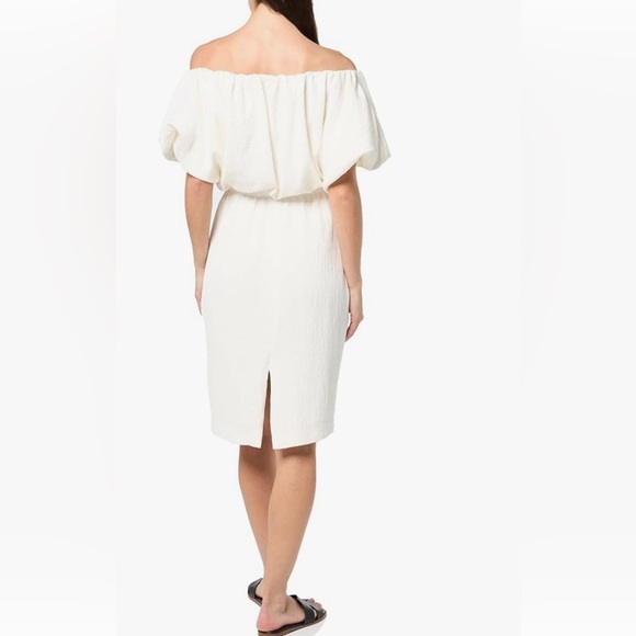 Trina Turk Women's Off The Shoulder Plisse Dress, Whitewash-X-Large - Picture 3 of 10